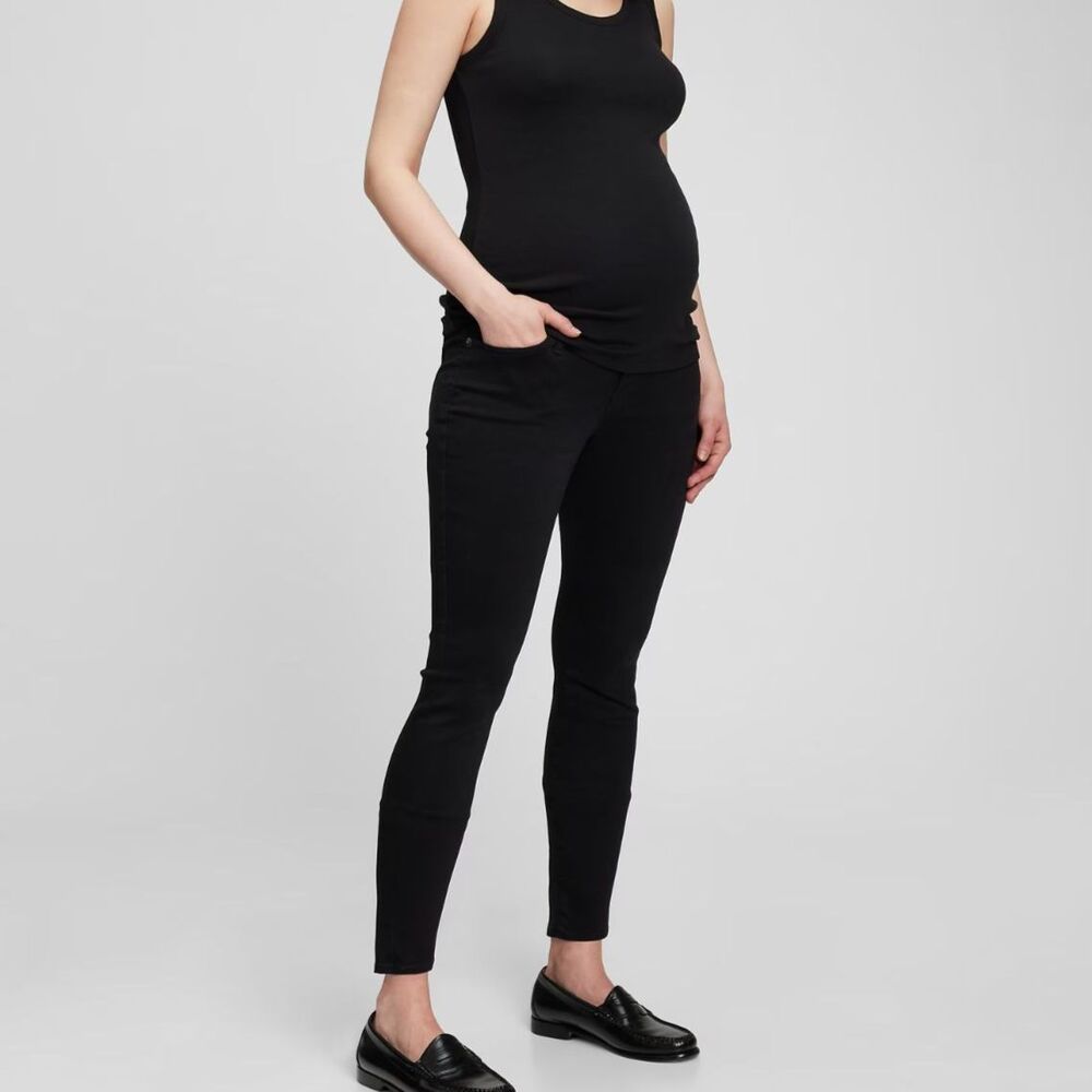 GAP Denim Maternity Full Panel Easy Jegging Leggings Size 4/27 Short Black Denim